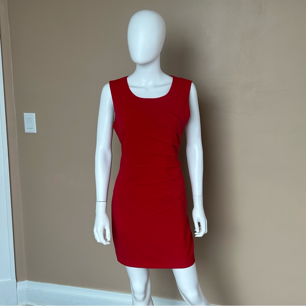 Calvin Klein Red Sheath Mini Dress Scoop Neck Sleeveless - Picture 2 of 10